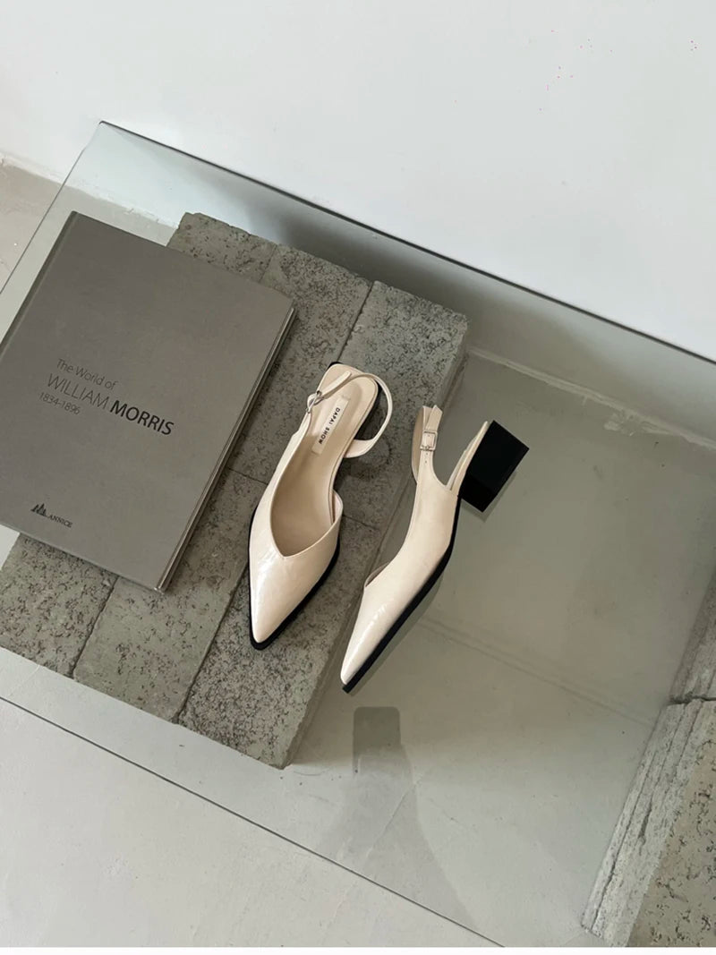Summer Women's Cover Toe Sandals Elegant Shallow Slip On Shoes Comfort Low Heel Dress Street Style Shoes