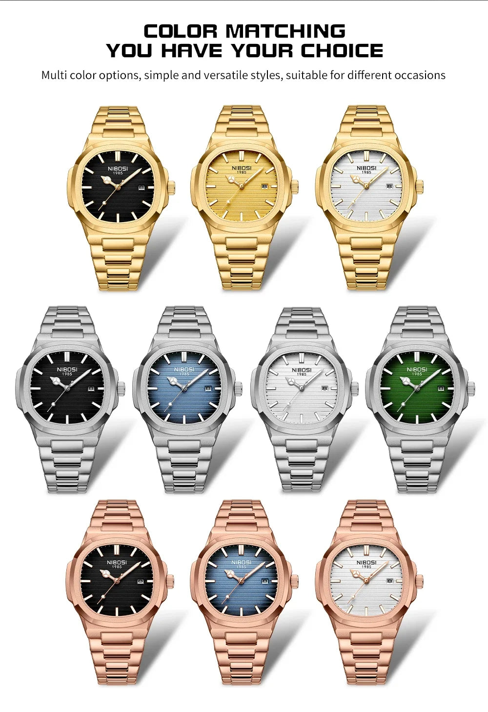NIBOSI Brand Mens Watches Quartz Movement Watch Luxury Stainless Steel Calendar Waterproof Sport Simple Wristwatches for Man