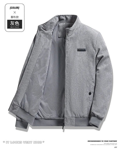 2024 Men's Casual Warm Jacket Spring Autumn Solid Color Stand Bomber Coat Men Corduroy Outwear Fashion Zipper Slim Jacket Men