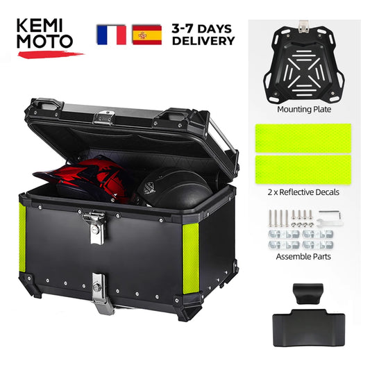 KEMIMOTO 45L/55L/65L Motorcycle Aluminum Case Tail Box Trunk with Backrest Universal Top Tail Rear Luggage Tool Storage Box
