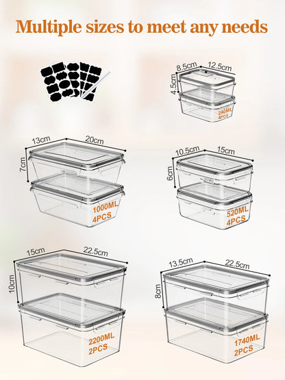 Food Storage Containers with Lid,Freezer,Food Boxes,lunchbox,16set 32 Pcs(16 Containers,16 Lids)2200ml,1740ml,1000ml,520ml,240ml