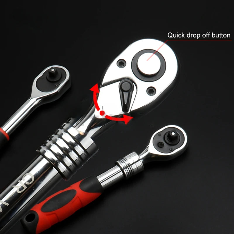 12pcs Socket Ratchet Handle Wrench Set 1/4 3/8 1/2 Spanner Kit With Extension Rod and 10 Common Sockets Car Repair Hand Tools