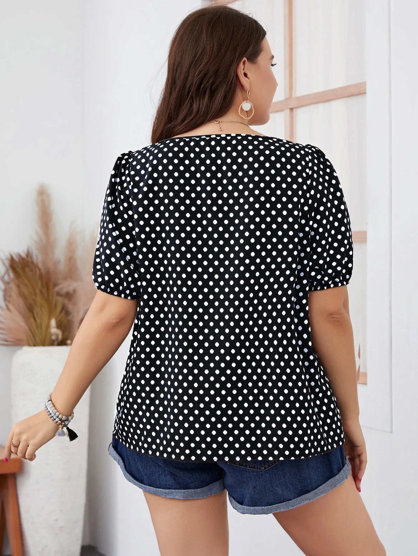 Fairyshely 2025 Summer Casual Print Plus Size Top Women Square Collar Loose Large T-shirt Lady Short Sleeve Elegant Curvy Tops