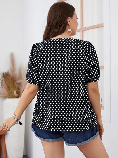 Fairyshely 2025 Summer Casual Print Plus Size Top Women Square Collar Loose Large T-shirt Lady Short Sleeve Elegant Curvy Tops