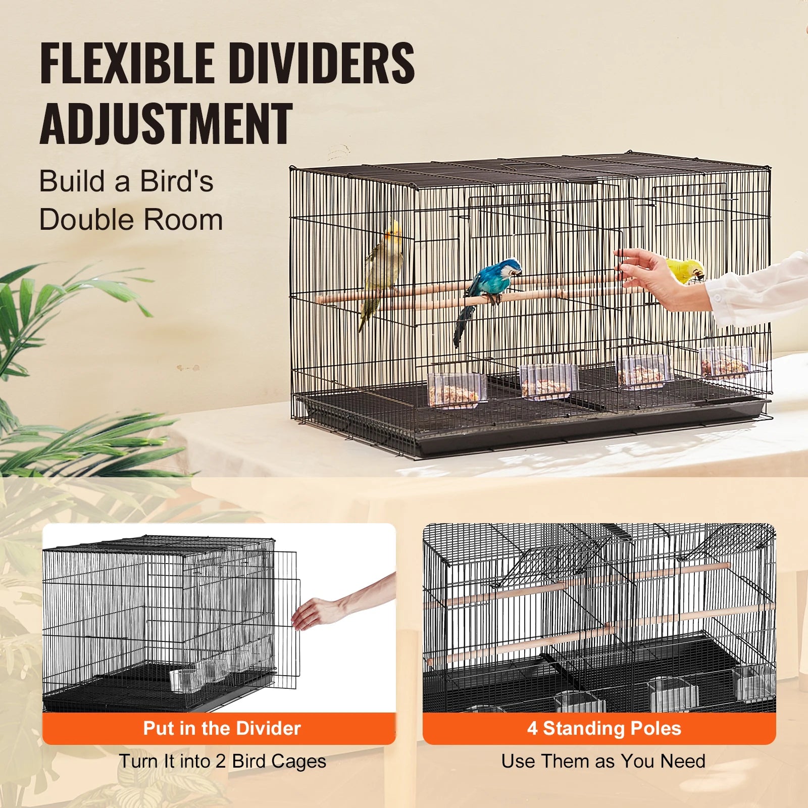SucceBuy 30In Flight Bird Cage Stackable Divided Small Animal Cage for Kinds of Birds Pet Travel Birdcage with Handle and Perch