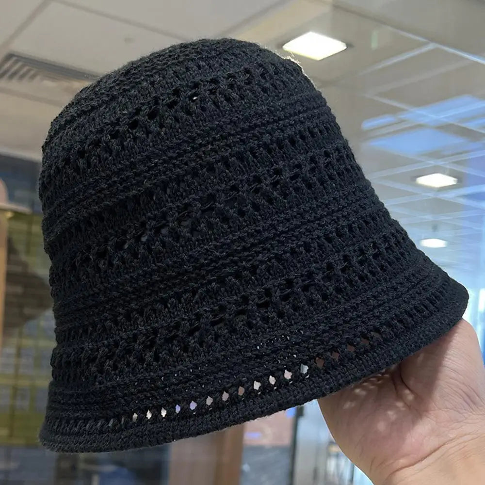 Hollow Out Crochet Sun Hat Wide Brim Bucket Hat Knitted Fisherman Hat Foldable Visor Small Fresh Simple Outdoor Casual Beach Cap