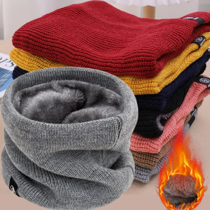 Solid Plush Warm Winter Ring Scarf Women Men Knitted Full Face Mask Snood Neck Scarves Thickened Cashmere Scarves All-Match Muffler