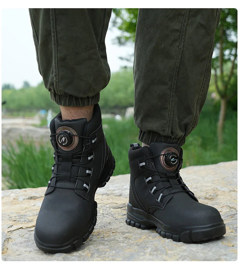 Rotating Button Work Shoes for Men Anti Puncture Work Sneakers Waterproof Work Safety Shoes Non Slip Steel Toe Tactical Boots