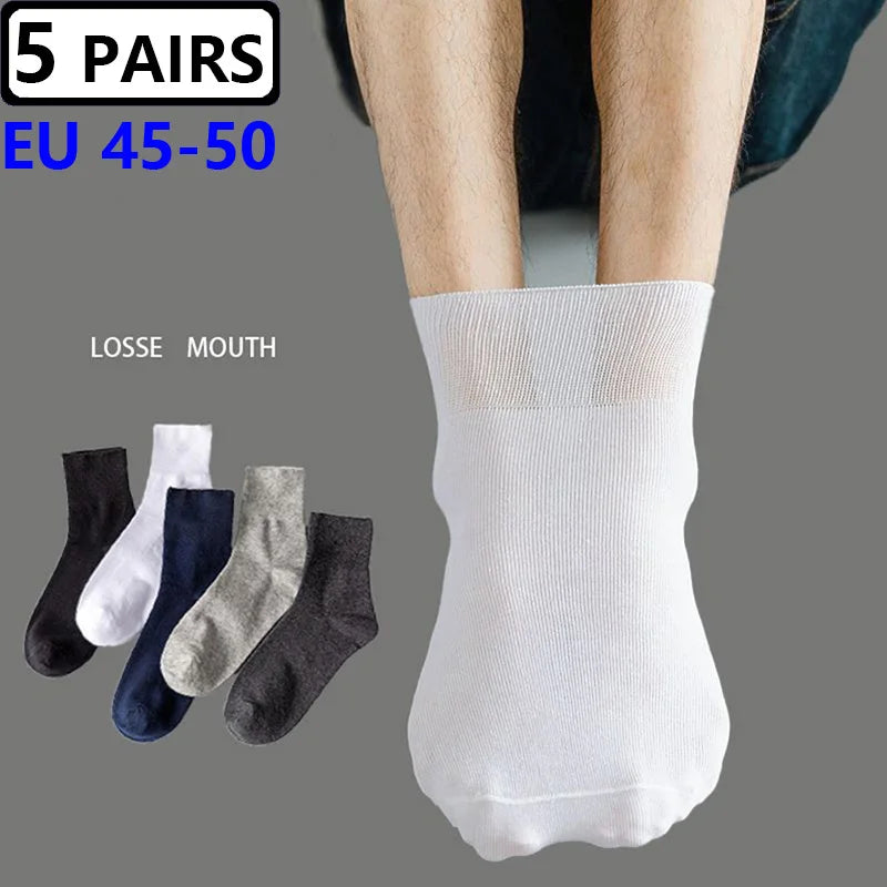 5 Pairs Plus Size EUR 45-50 Prevent Varicose Veins Socks Mens Diabetics Patients Cotton Loose Mouth Sock Man Women Comfort Meias