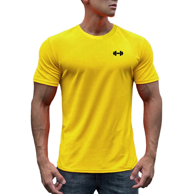 Gym Fitness Muscle Short Sleeve O-Neck Clothing Summer Mesh Breathable Quick Dry Cool T-shirt Mens Bodybuilding Running Shirts