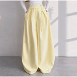 Solid Yellow Pant 2 Piece Set Women's Full Sleeves Buttons Waist-cinching Coats Wide-leg Trousers 2026 New Ladies Autumn Outfit
