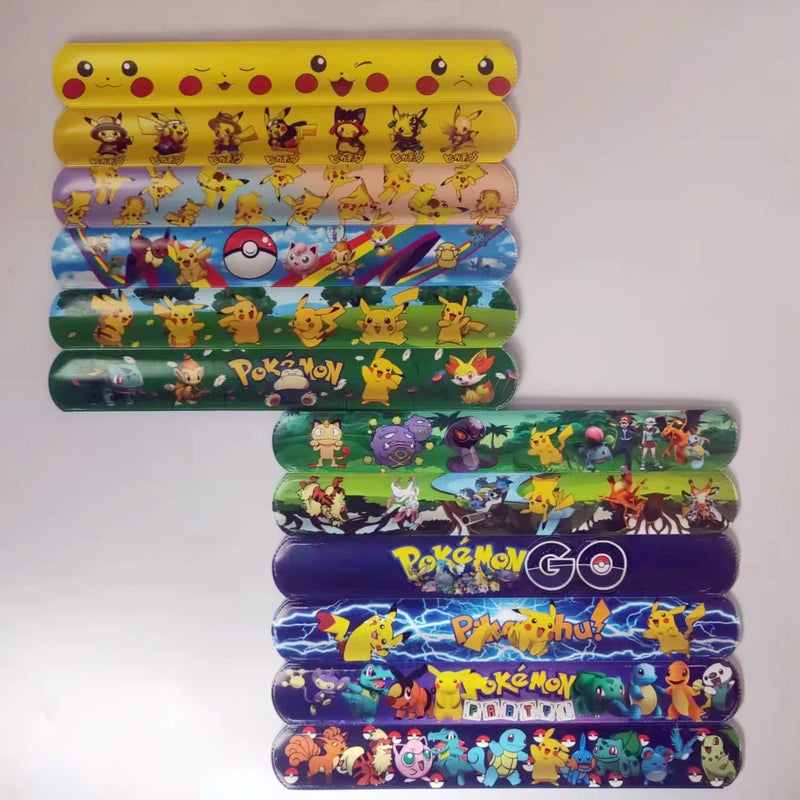 3/6/12pcs Pokemon Bracelets Pikachu Figures Anime Wristband Child Slap Band Puzzle Toys Boys Girls Birthday Party kids toy Gifts