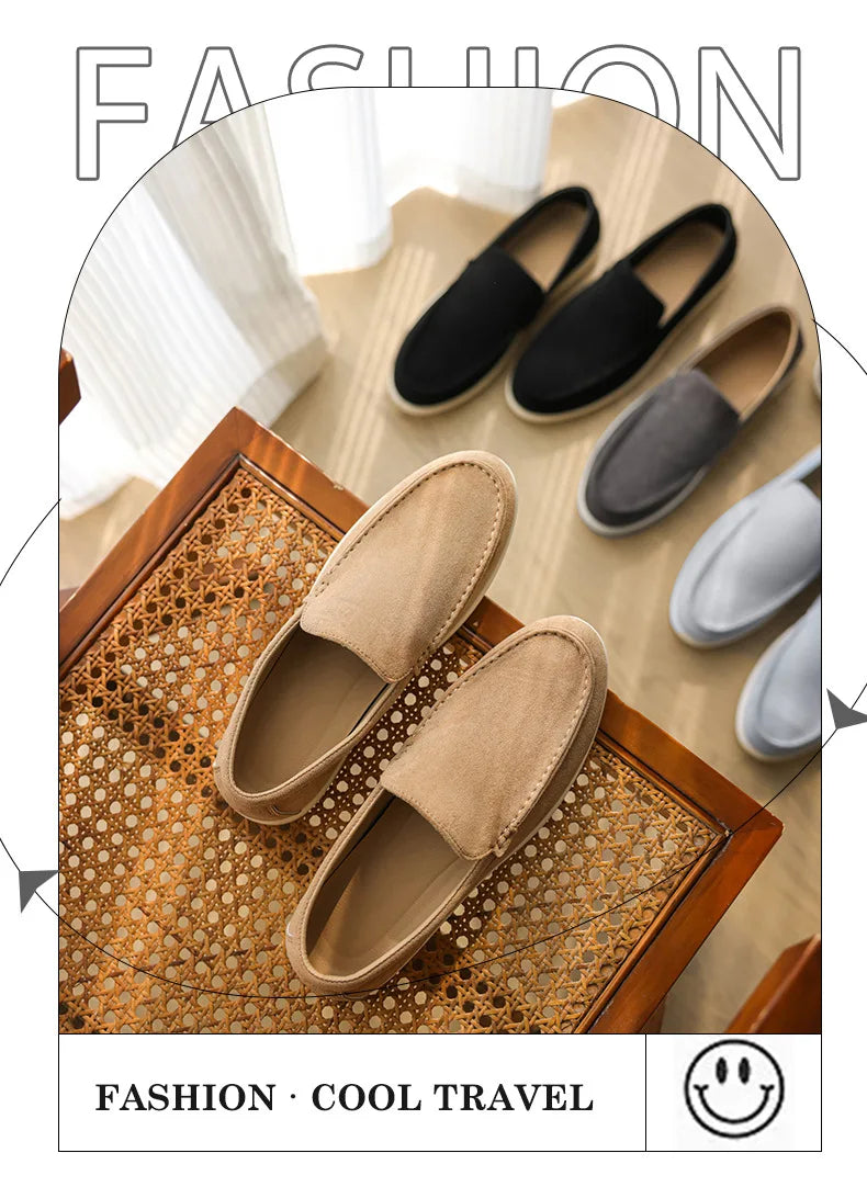 Men's Flat Loafers 2025 Frosted Suede Flat Shoes Comfortable Non-Slip Fashion Loafers Lightweight Trendy Outdoor Casual Shoes
