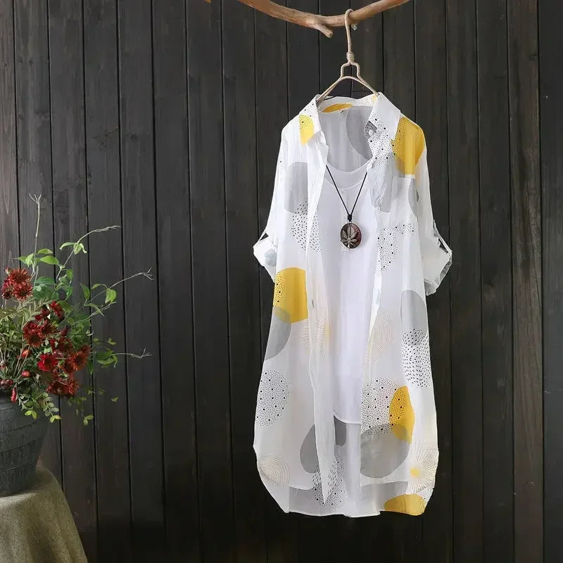 Blusa holgada informal de temperamento para mujer, blusa elegante de manga larga a la moda para mujer, camisa de protección solar para vacaciones y fines de semana.