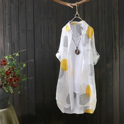 Blusa holgada informal de temperamento para mujer, blusa elegante de manga larga a la moda para mujer, camisa de protección solar para vacaciones y fines de semana.