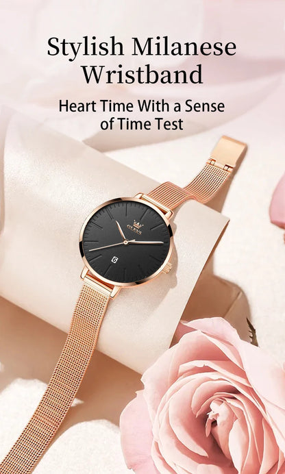 OLEVS Luxury Fashion Watch for Women Stainless Steel Waterproof Quartz Ladies Wristwatch Original Simple Elegant Women's Watches