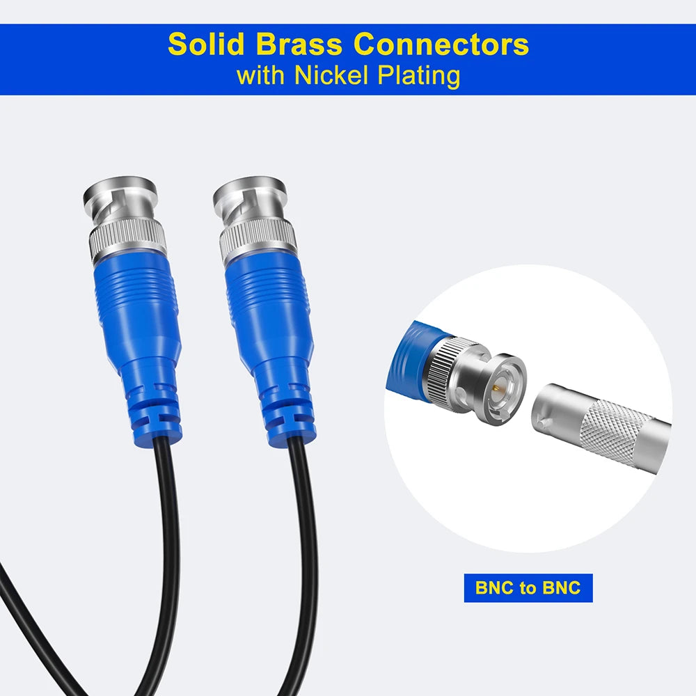 Cable de alimentación de video para cámara de seguridad SANSCO de 30 m (100 pies) con conector BNC y RCA para cámaras CCTV y DVR en sistemas de vigilancia CCTV.
