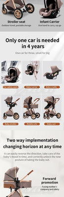 Luxurious Baby Stroller 3 in 1 Portable Travel Baby Carriage Folding Prams High Landscape Aluminum Frame Car for Newborn Baby