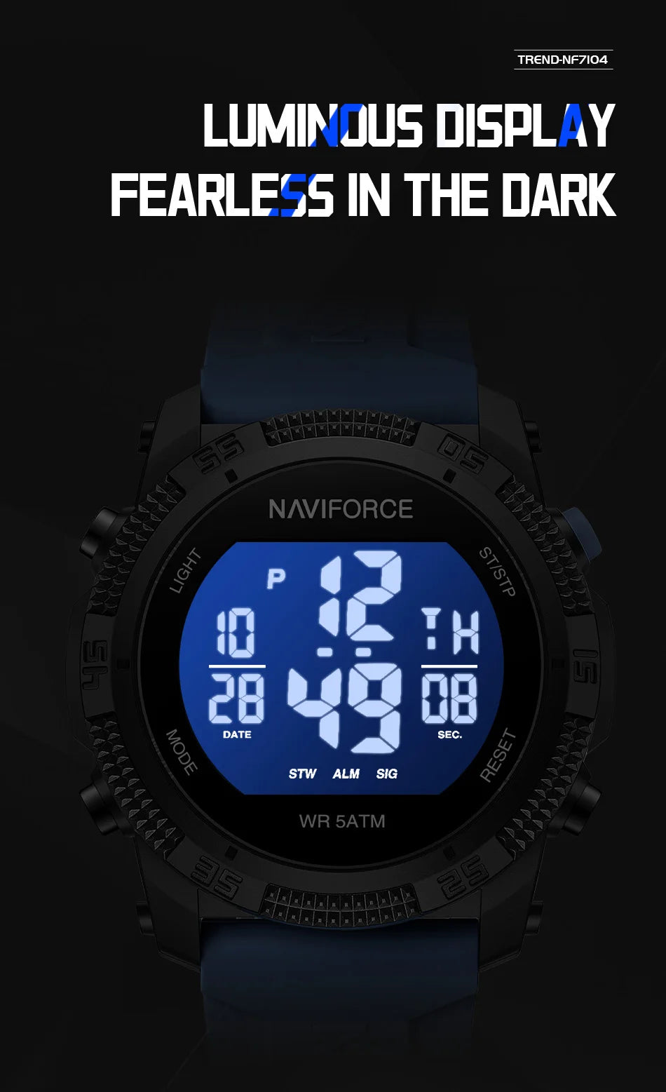 NAVIFORCE - Reloj de pulsera digital LCD para hombre, deportivo, resistente al agua hasta 50 m, con correa de silicona, informal, electrónico