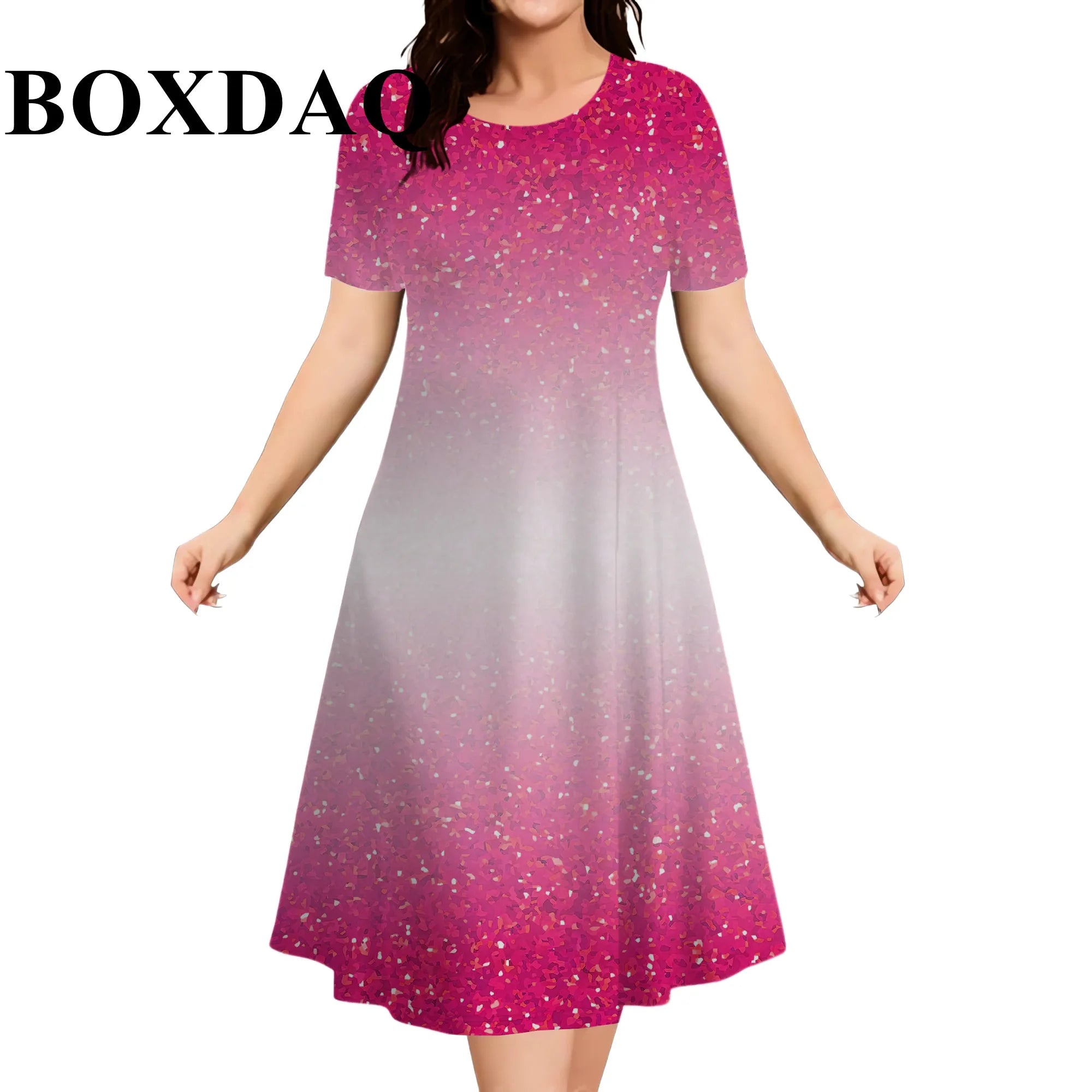 2026 New Women's Dresses Fashion Tie Dye Gradient 3D Printed Elegant Loose Dress Plus Size Female Casual Short Sleeve Dress  9XL
