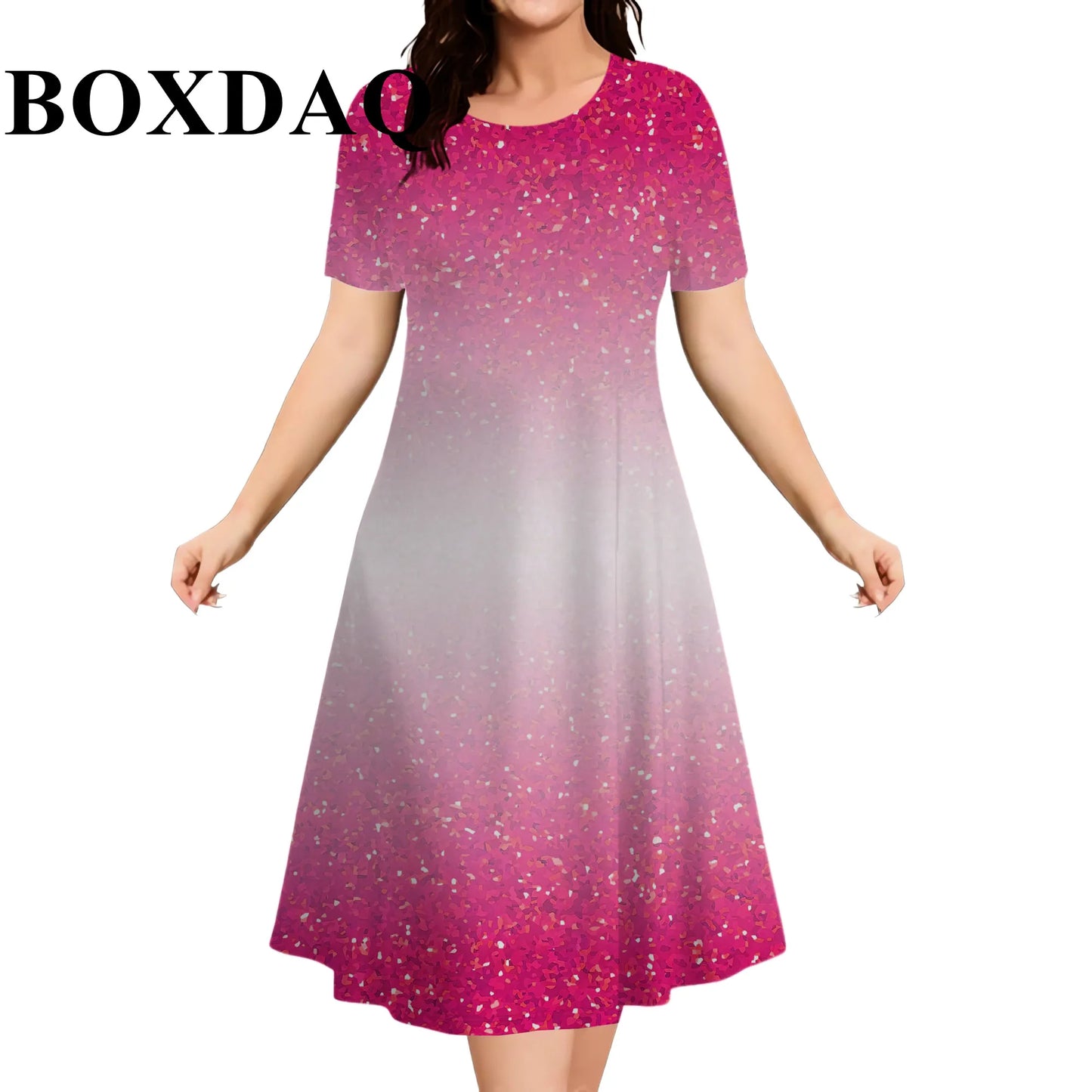 2026 New Women's Dresses Fashion Tie Dye Gradient 3D Printed Elegant Loose Dress Plus Size Female Casual Short Sleeve Dress  9XL