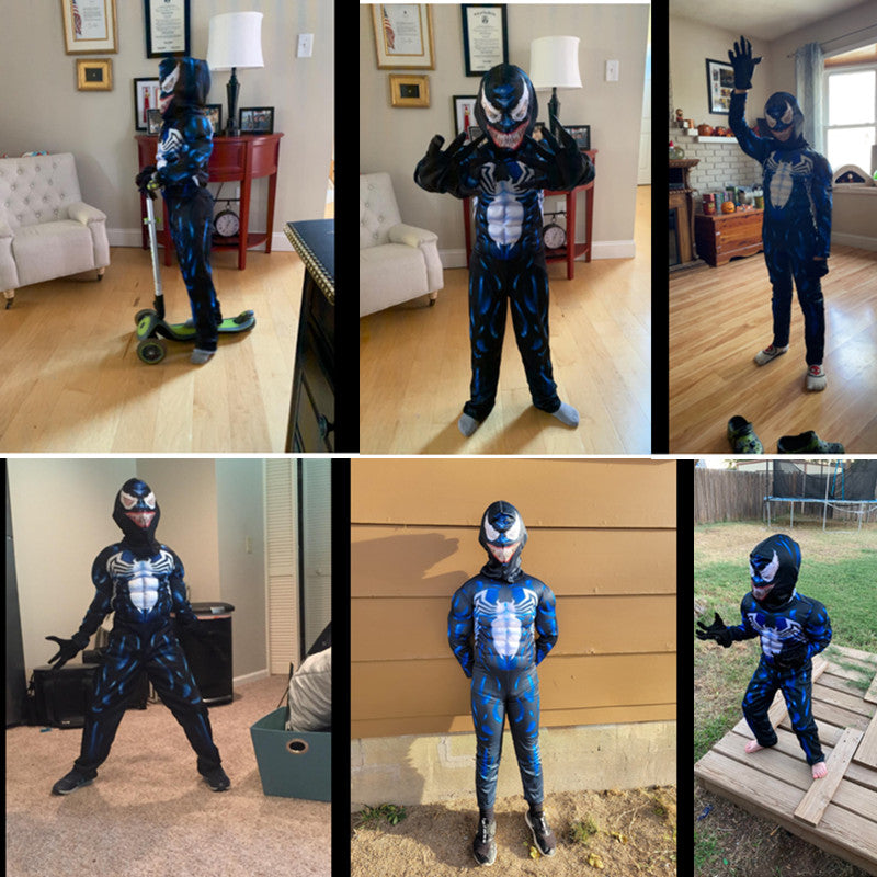 Disfraz de superhéroe para niños, disfraz de veneno de araña negro, disfraz de fantasma, mono Unisex de LICRA 3D, mono para niños, Cosplay de Halloween