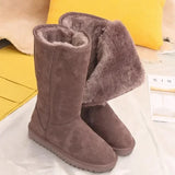 2022 Women's Side Zip Boots Round Toe Plush Fleece Monochrome High Tube Flat Snow Winter Hot Sale Women Shoes 