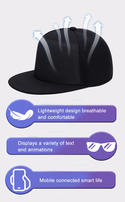 Pantalla de luz LED DIY, matriz inteligente, gorras de béisbol con Bluetooth, control por aplicación, decoración genial para fiestas de hip hop
