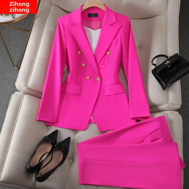 Elegant Women's Fashionable White Western-Style Suit Zihongsuitsuit High-End Business Attire Long-Pants Set For Special Occasion