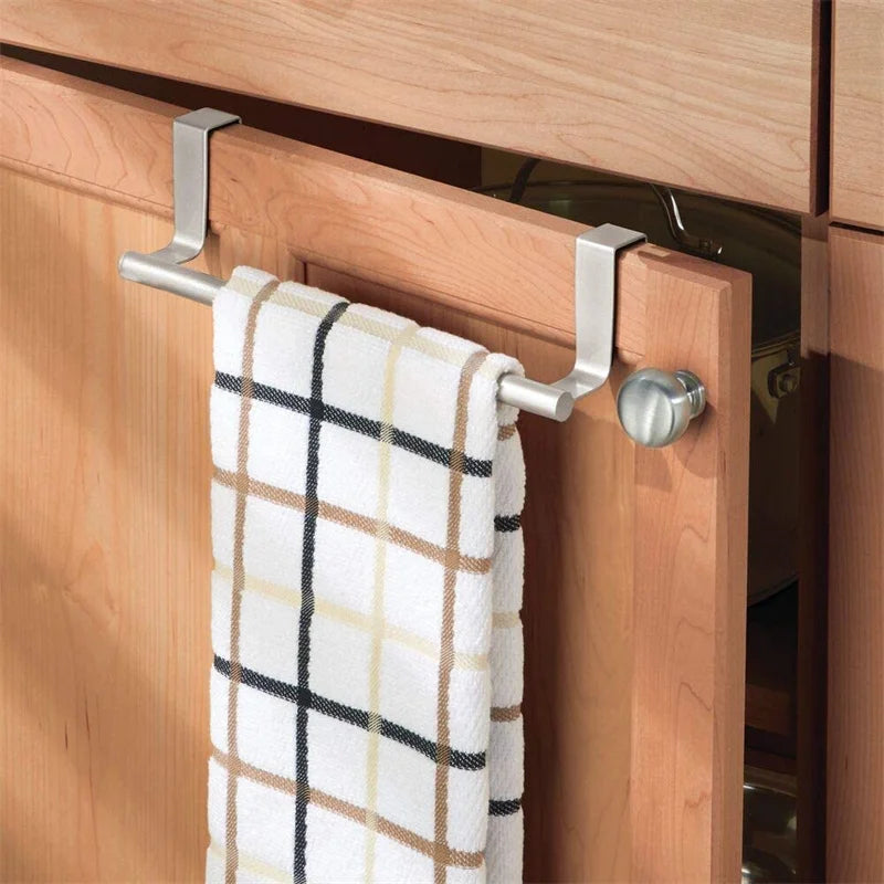 Estante para trapos de cocina y baño de acero inoxidable, colgador de paños de cocina, toallero de un solo poste, soporte colgante para puerta trasera.