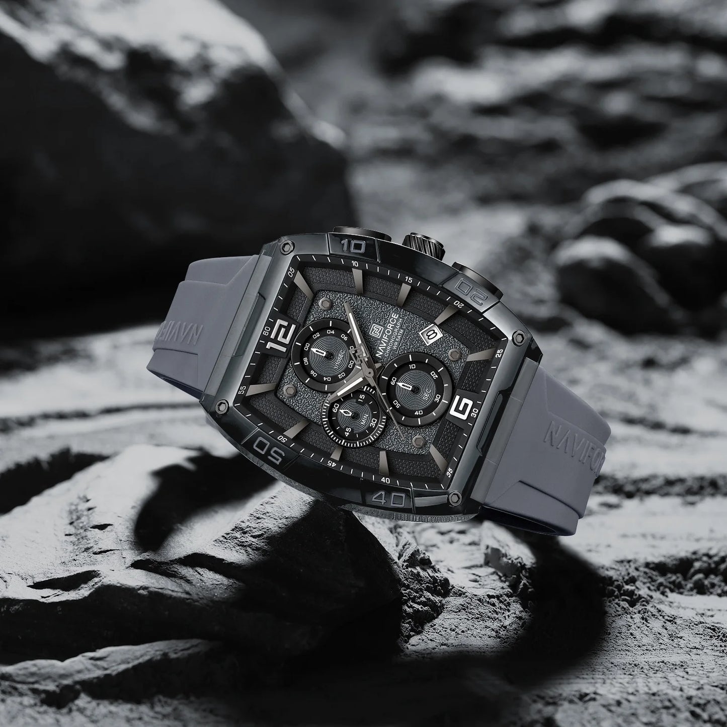 NAVIFORCE 6101 Casual Men's Quartz Watch Tonneau Dial Luminous Waterproof Silicone Strap Outdoor Sports Fashion Watches for Man