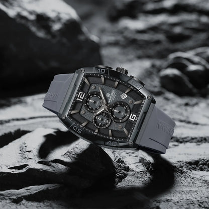 NAVIFORCE 6101 Casual Men's Quartz Watch Tonneau Dial Luminous Waterproof Silicone Strap Outdoor Sports Fashion Watches for Man