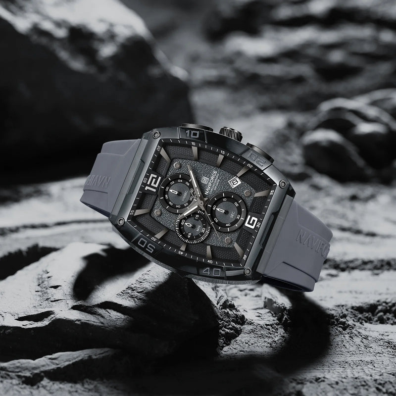 NAVIFORCE 6101 Casual Men's Quartz Watch Tonneau Dial Luminous Waterproof Silicone Strap Outdoor Sports Fashion Watches for Man