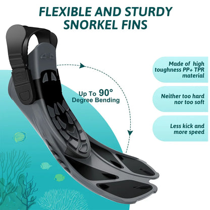 Aletas de snorkel con hebillas ajustables, aletas de natación cortas de silicona, zapatos de buceo con tacón abierto, talla de viaje, para adultos, hombres y mujeres