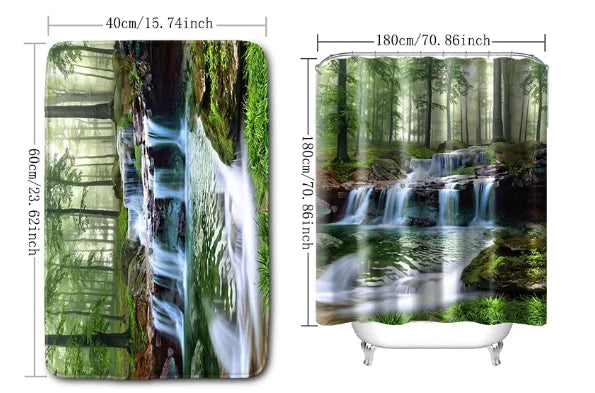 VIKAMA Tropical Plant Leaves Shower Curtain Set  Monstera Print Pattern Green Palm Leaf  Home Decor Bath Mat Toilet Lid Cover