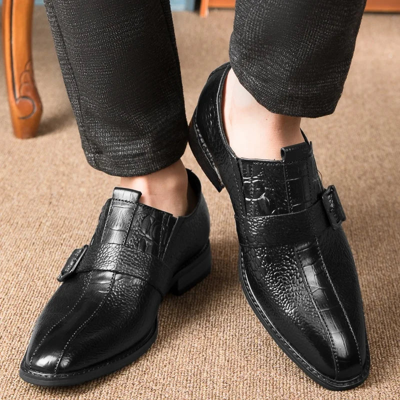 British Style Genuine Leather Wedding Oxfords Business Shoes Mens Casual Leather Crocodile Pattern Office Work Shoes Dress Shoes
