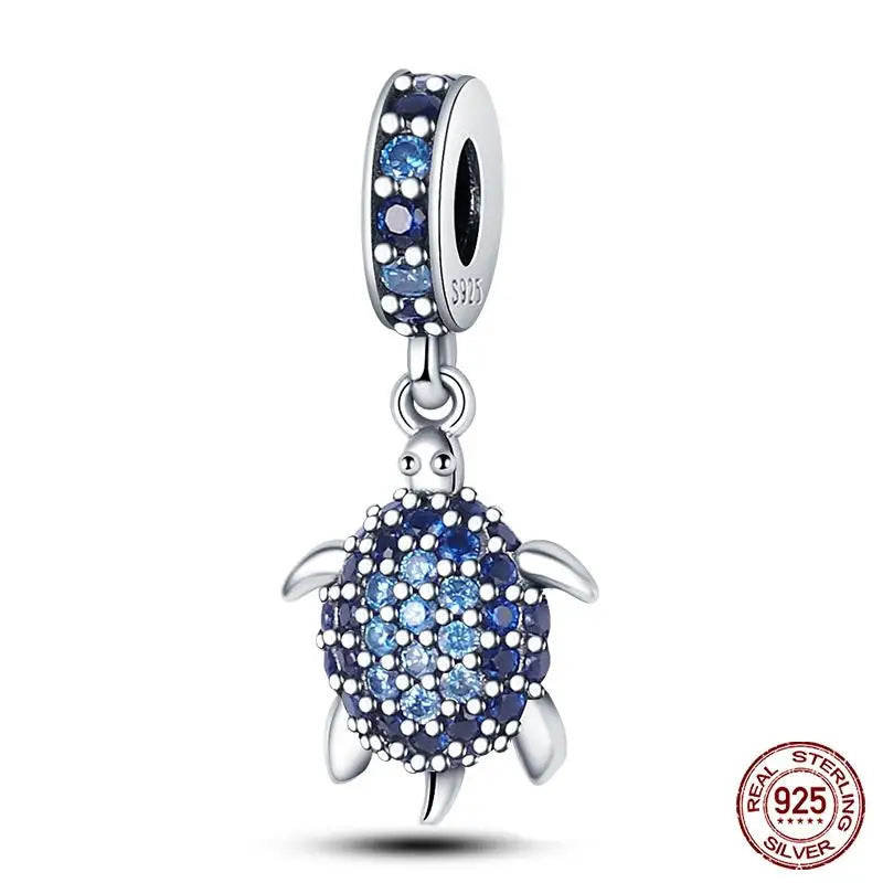 Ocean Series - Original Genuine 925 Sterling Silver Turtle Crab Mermaid Charm Beads Suitable for 3mm Bracelet DIY Making Pendant