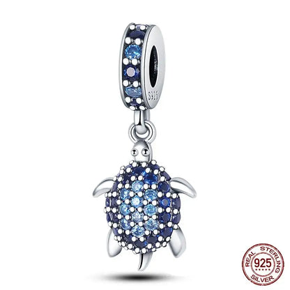 Ocean Series - Original Genuine 925 Sterling Silver Turtle Crab Mermaid Charm Beads Suitable for 3mm Bracelet DIY Making Pendant