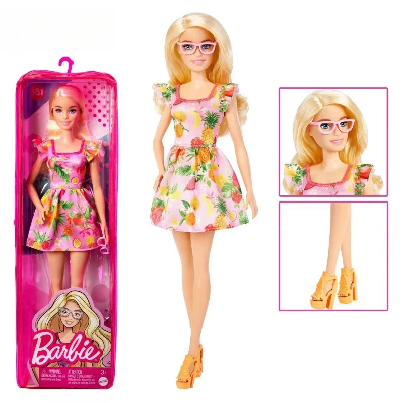 Genuine Barbie Fashionista Dolls, Brunette Hair, Blonde Fashion Doll Accessories, Dress Up Kids Toys for Girls, Children's Playthings