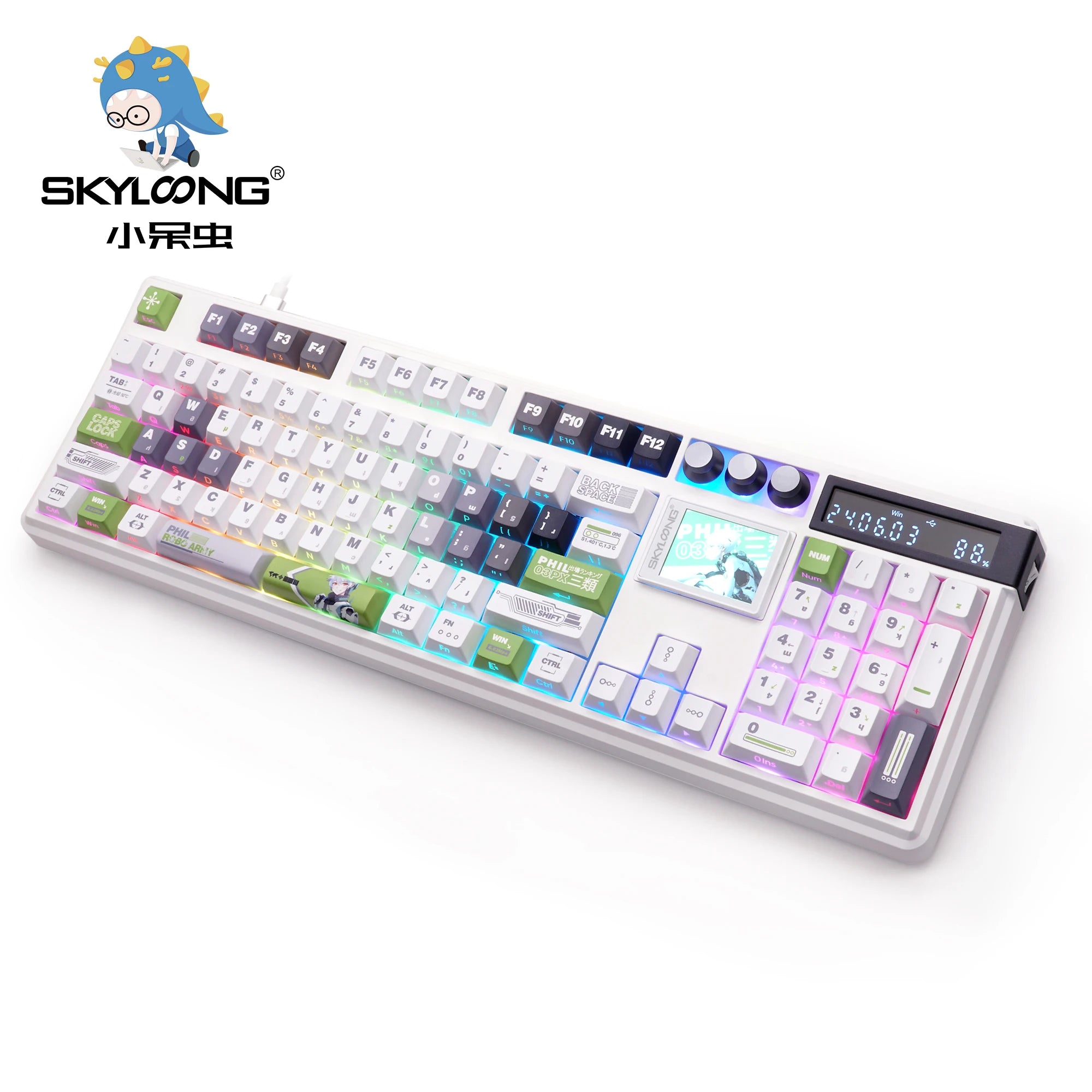 Teclado mecánico inalámbrico SKYLOONG GK104 Pro de tamaño completo con 3 modos, pantalla 2.0, 3 perillas, interruptor silencioso intercambiable en caliente, teclas PBT
