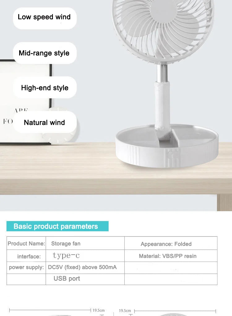 2025 new folding telescopic free adjustment fan charging usb multi-function outdoor portable home desktop floor-standing fan