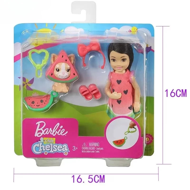 Original Barbie Dolls Club Chelsea Dress Up Burger Costume Pets Accessories Kids Toys for Girls Princess Play House Set Juguetes