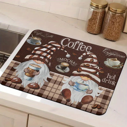 Coffee-Themed Kitchen Counter Dish Drying Mat Absorbent Diatom Mud Mat for Coffee Bar Espresso Machine Restaurant Decor