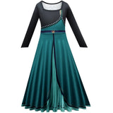 Frozen Green Anna Princess Girls Cosplay Costume Full Long Sleeve Dress With Cloak Carnival Party Kids Clothes Birthday Dress