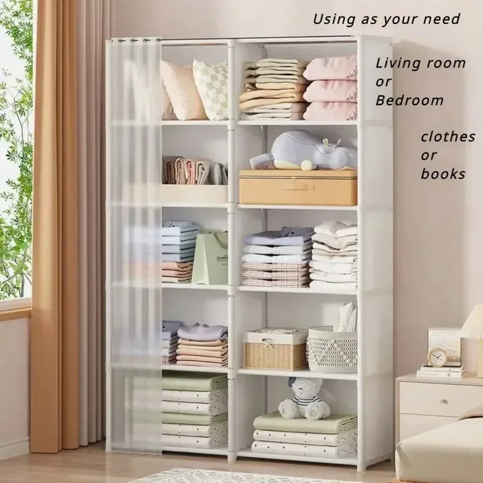 6/5 Layers Dustproof Wardrobe Bedroom Open Simple Assembly Storage Cabinet High Capacity Partition Bookshelf Closet Organizer