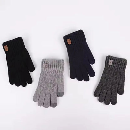 New Men's Warm Gloves Winter Touch Screen Plus Fleece Gloves Cold Warm Wool Knitted Gloves