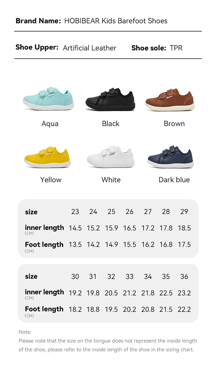 HOBIBEAR Kids Barefoot Shoes Little/Big Kid Wide Toe Minimalist Sneakers Lightweight Hook and Loop Artificial Leather Shoes