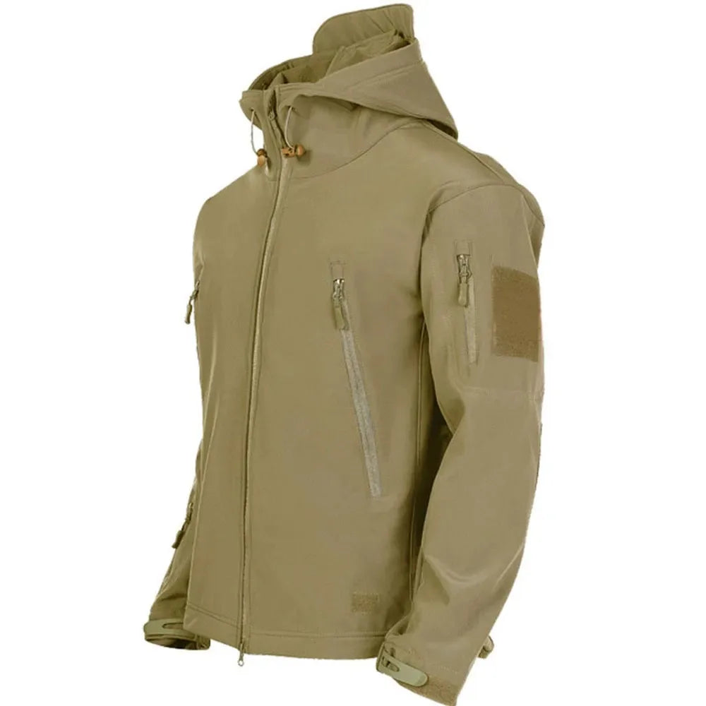 TRAF 2024 Nueva chaqueta de piel de tiburón de moda, suave y táctica, resistente al viento, impermeable, con capucha para hombre.