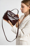 Genuine Leather Top Handle Crossbody Bag for Women Vintage Oil Wax Leather Shoulder Bag Small Luxury Designer Satchel Handbag