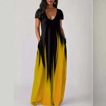 Feminino 1xl-5xl plus size novo verão solto impressão casual sexy vestido feminino bolso vestido longo mostra charme pessoal